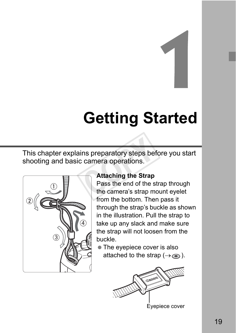 Cop y, Getting started | Canon EOS Rebel T3 18-55mm IS II Lens Kit User Manual | Page 19 / 84