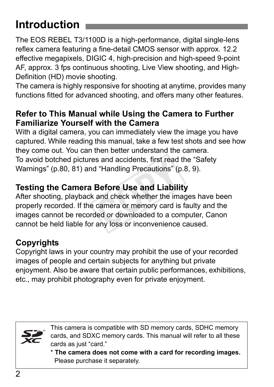 Cop y | Canon EOS Rebel T3 18-55mm IS II Lens Kit User Manual | Page 2 / 84