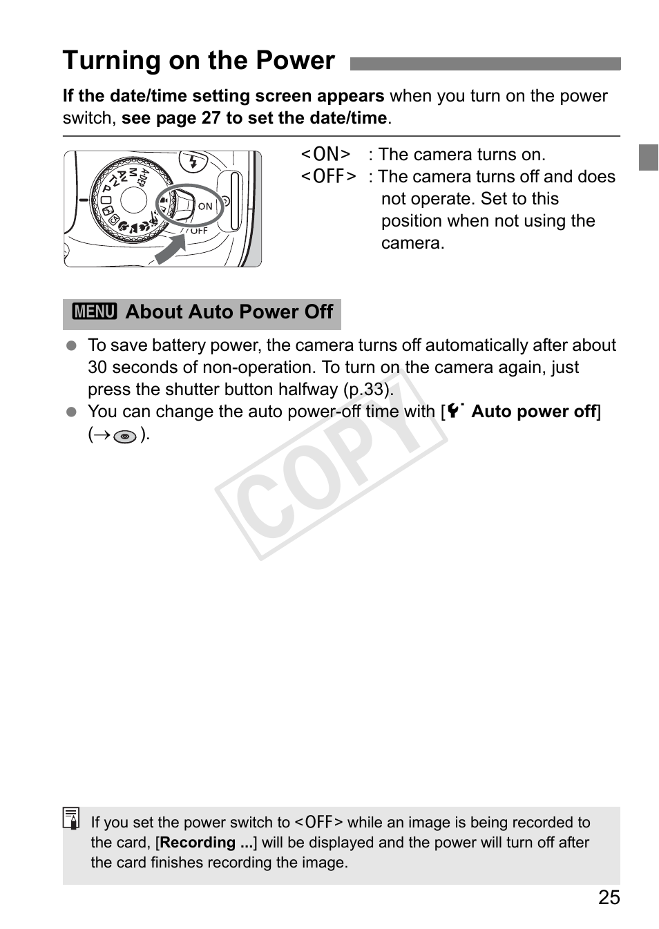 Cop y | Canon EOS Rebel T3 18-55mm IS II Lens Kit User Manual | Page 25 / 84