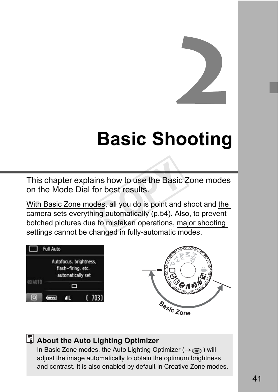 Cop y, Basic shooting | Canon EOS Rebel T3 18-55mm IS II Lens Kit User Manual | Page 41 / 84