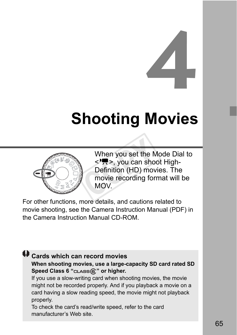 Cop y, Shooting movies | Canon EOS Rebel T3 18-55mm IS II Lens Kit User Manual | Page 65 / 84