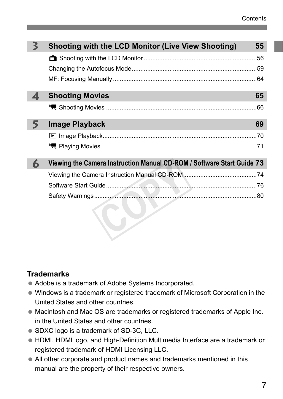 Cop y | Canon EOS Rebel T3 18-55mm IS II Lens Kit User Manual | Page 7 / 84