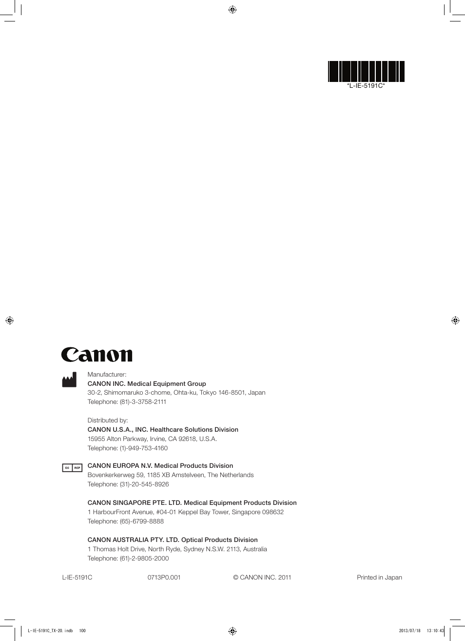 Canon TX-20 Full Auto Tonometer User Manual | Page 100 / 100
