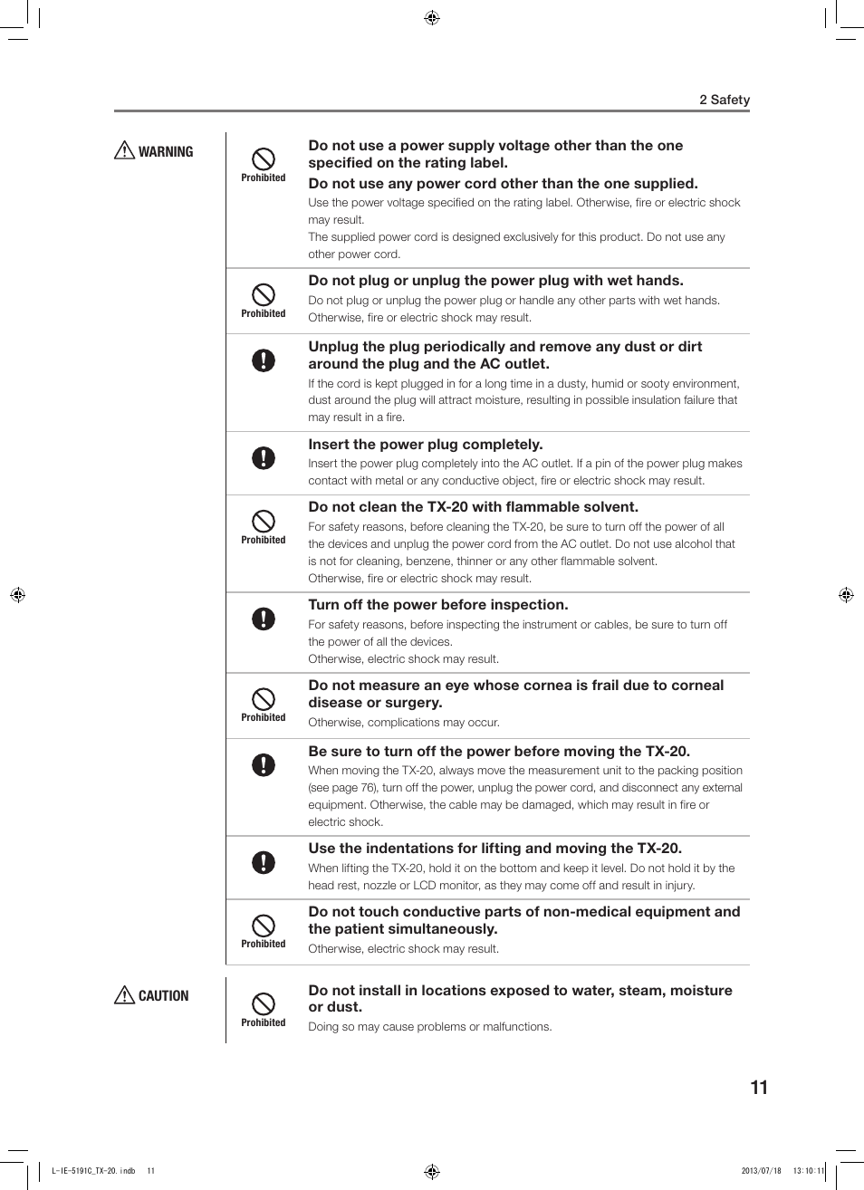 Canon TX-20 Full Auto Tonometer User Manual | Page 11 / 100