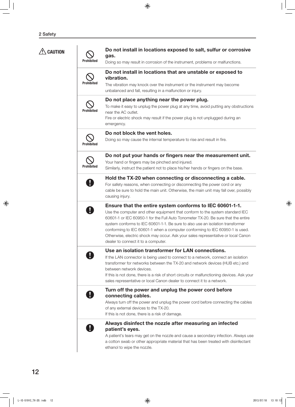 Canon TX-20 Full Auto Tonometer User Manual | Page 12 / 100