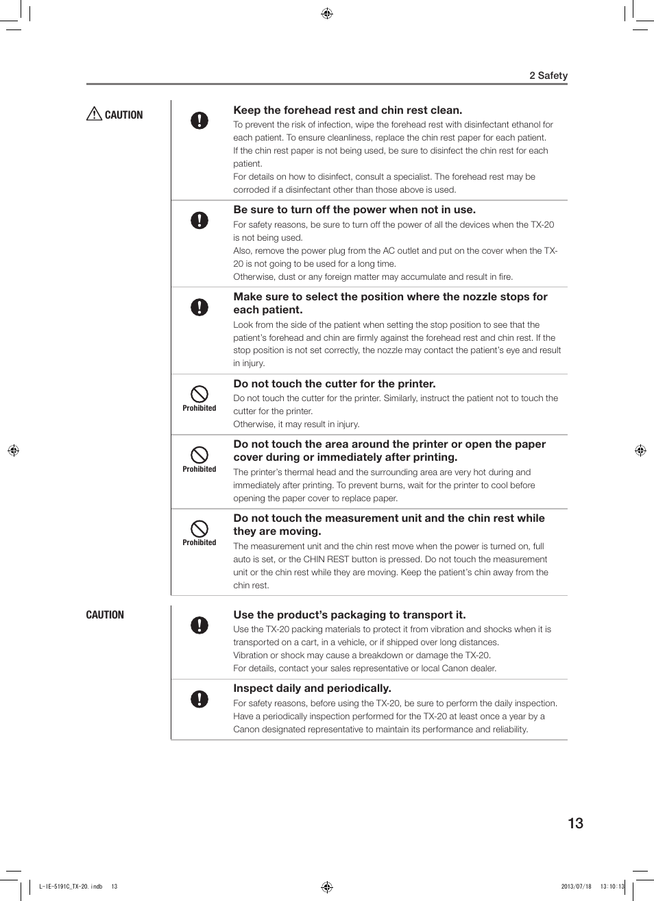 Canon TX-20 Full Auto Tonometer User Manual | Page 13 / 100
