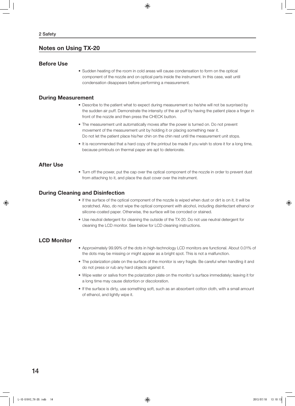 Notes on using tx-20 | Canon TX-20 Full Auto Tonometer User Manual | Page 14 / 100