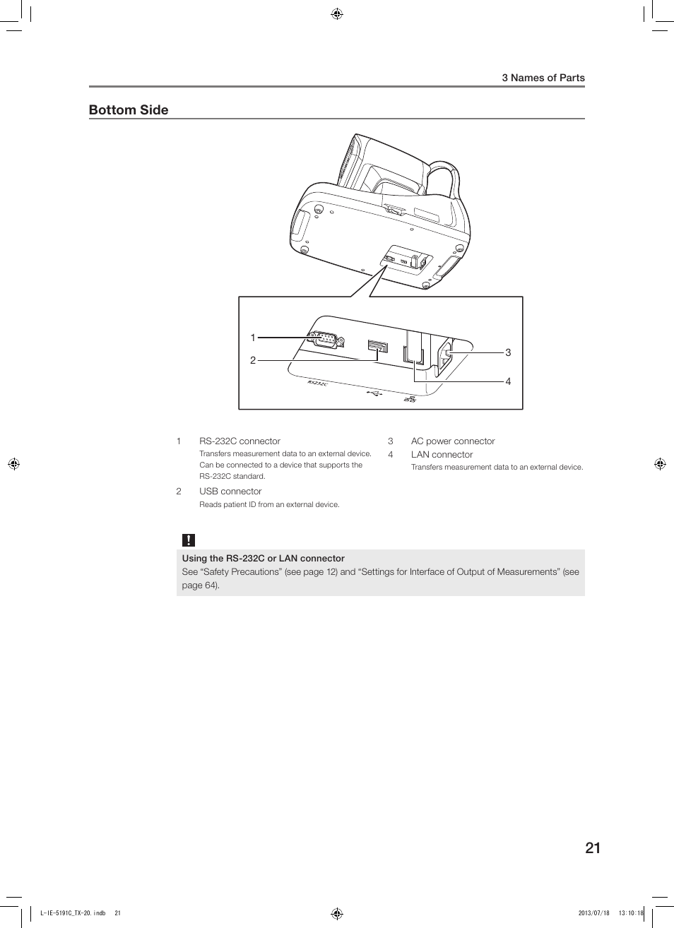 Bottom side | Canon TX-20 Full Auto Tonometer User Manual | Page 21 / 100