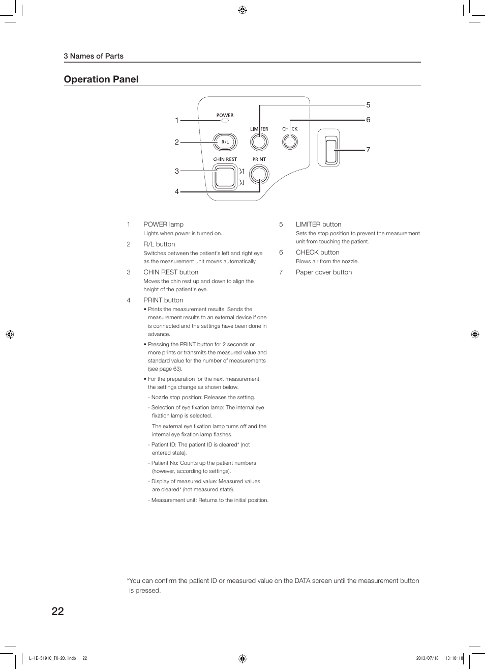 Operation panel | Canon TX-20 Full Auto Tonometer User Manual | Page 22 / 100