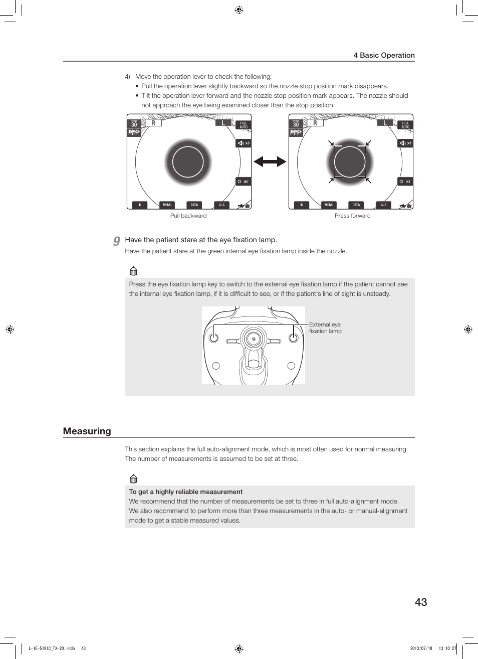 Measuring | Canon TX-20 Full Auto Tonometer User Manual | Page 43 / 100