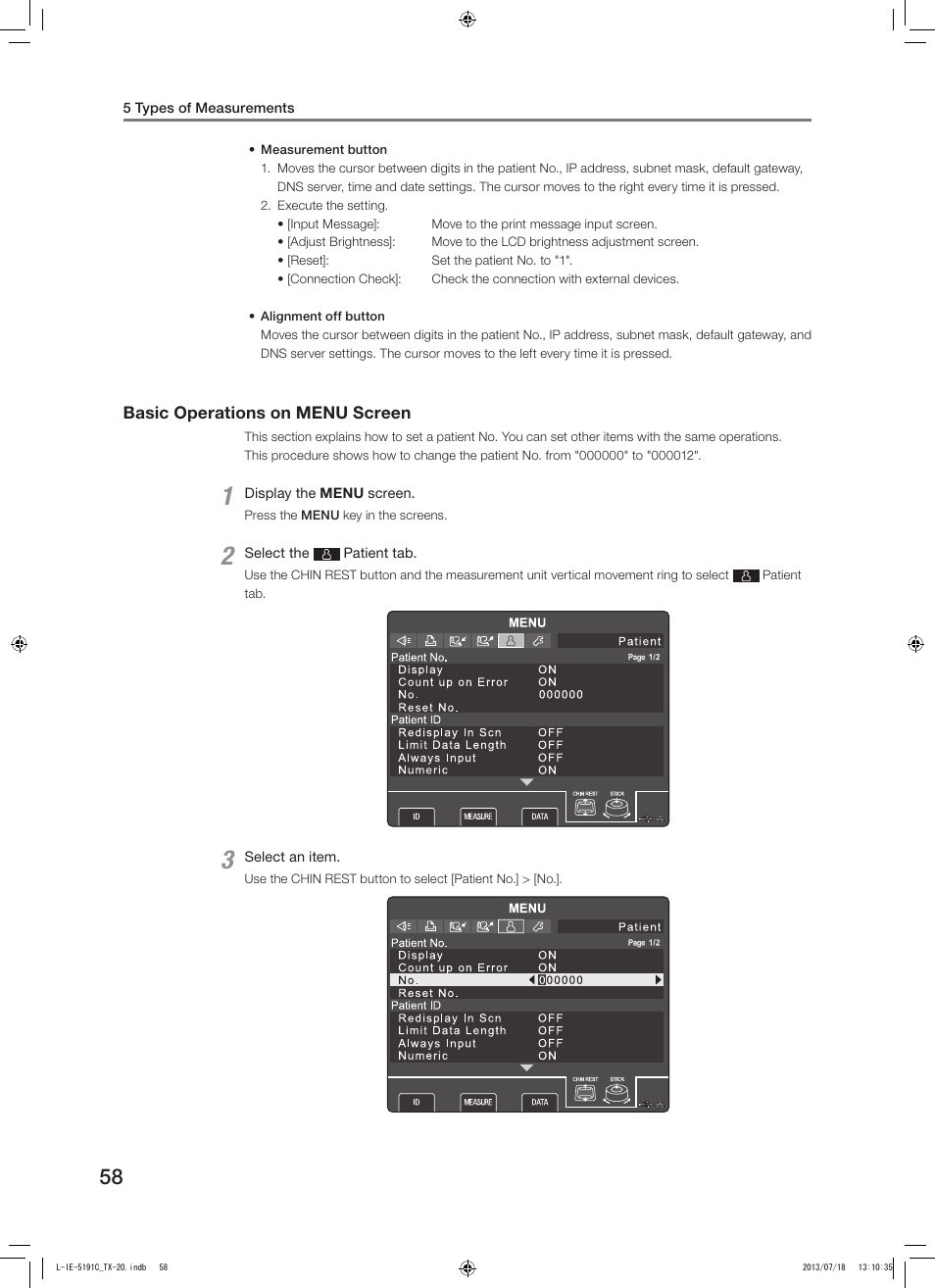 Basic operations on menu screen | Canon TX-20 Full Auto Tonometer User Manual | Page 58 / 100