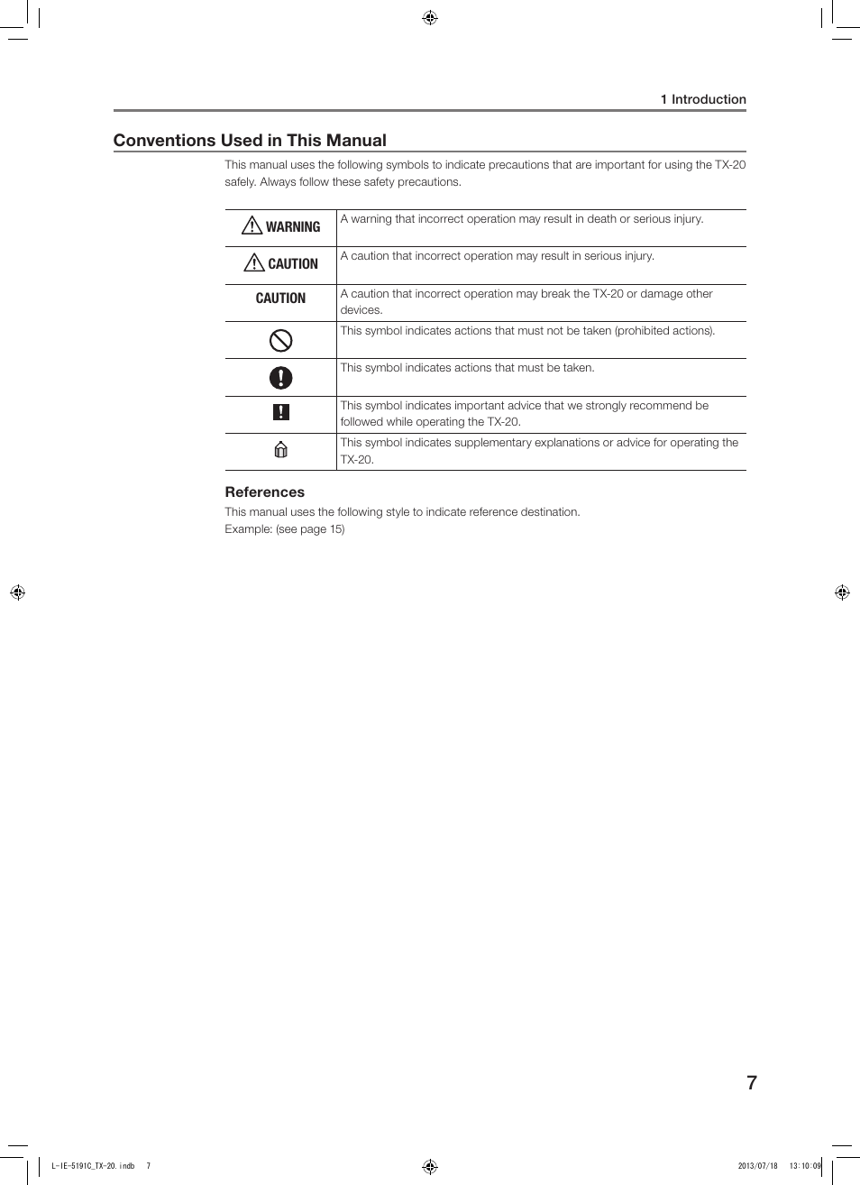 Conventions used in this manual | Canon TX-20 Full Auto Tonometer User Manual | Page 7 / 100