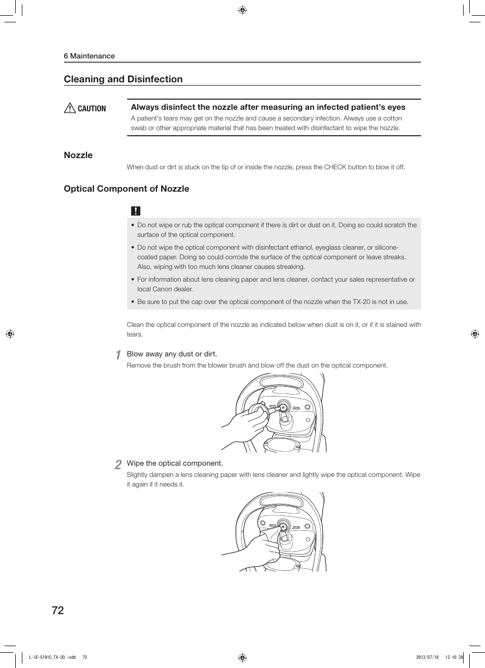 Cleaning and disinfection, E 72 | Canon TX-20 Full Auto Tonometer User Manual | Page 72 / 100