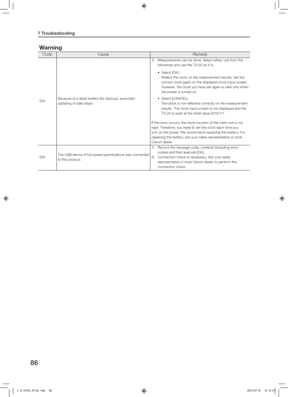 Warning | Canon TX-20 Full Auto Tonometer User Manual | Page 86 / 100