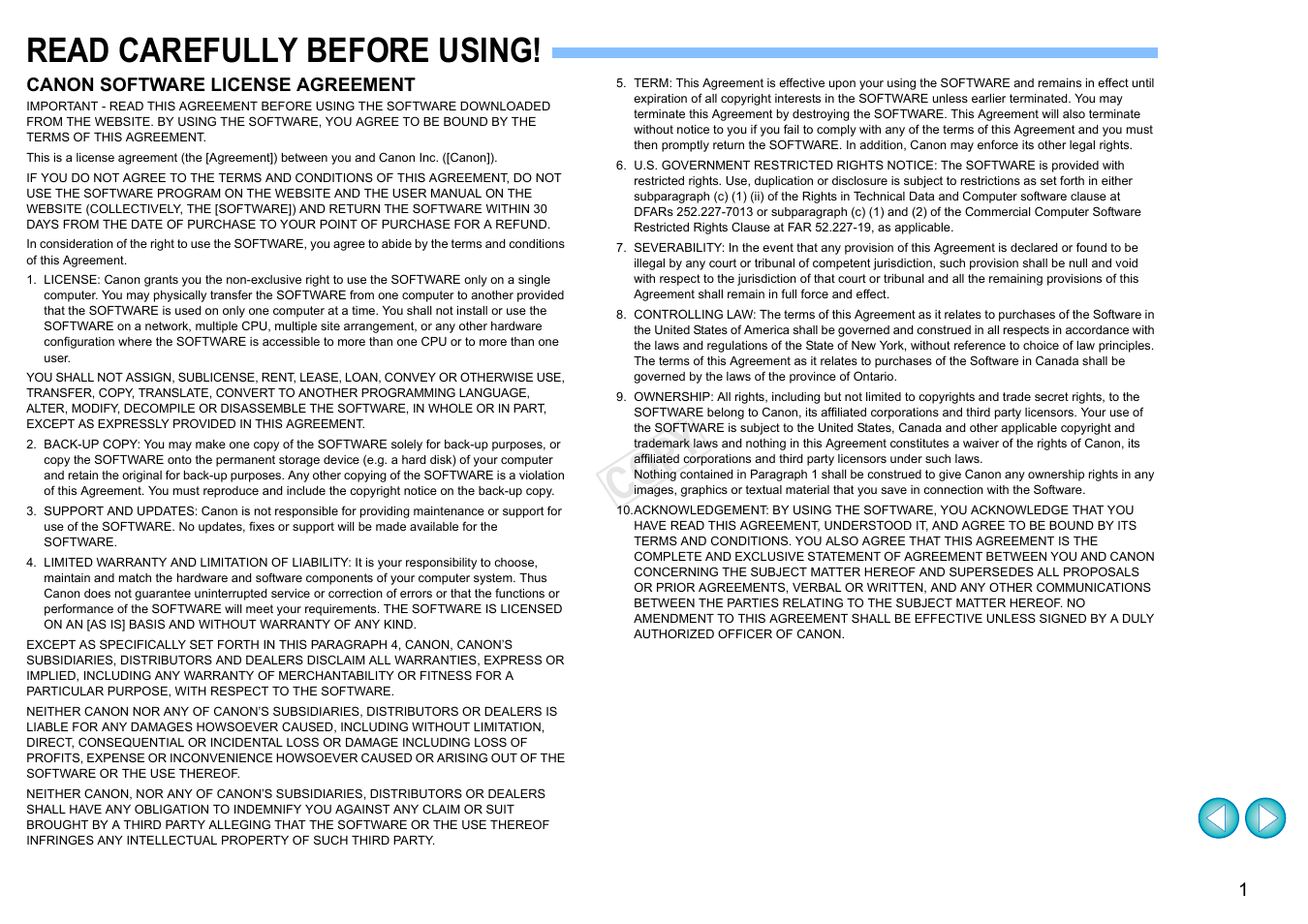 Read carefully before using, Cop y | Canon EOS-1D C User Manual | Page 2 / 5