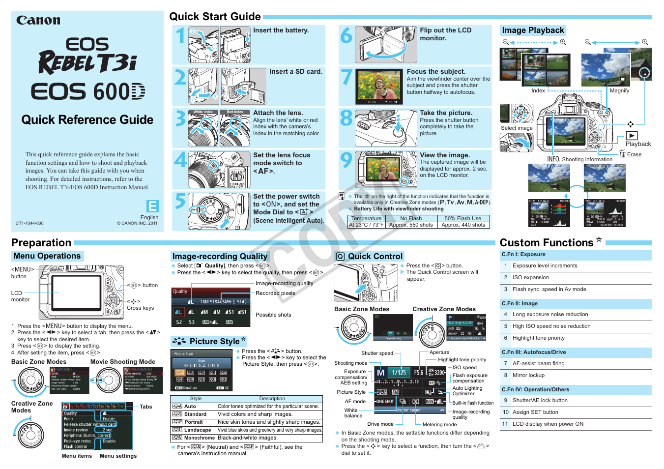 Canon EOS Rebel T3i 18-55mm IS II Lens Kit User Manual | 2 pages