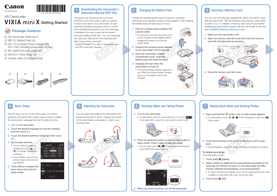 Canon VIXIA mini X User Manual | 2 pages