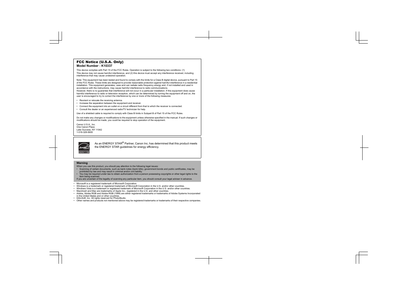 Fcc notice (u.s.a. only) | Canon CANOSCAN LIDE 700F User Manual | Page 2 / 19