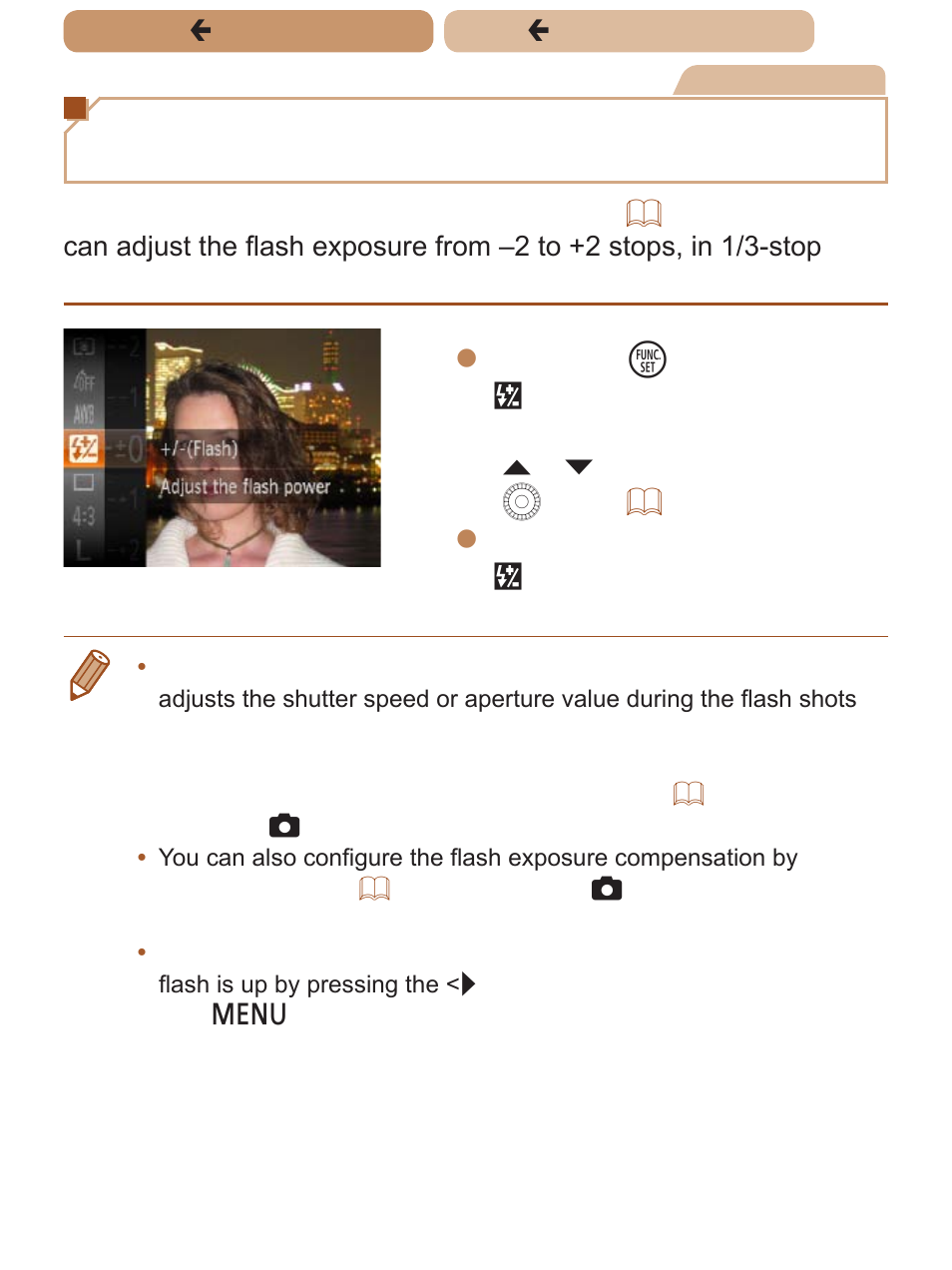 Adjusting the flash exposure compensation | Canon PowerShot SX170 IS User Manual | Page 119 / 268