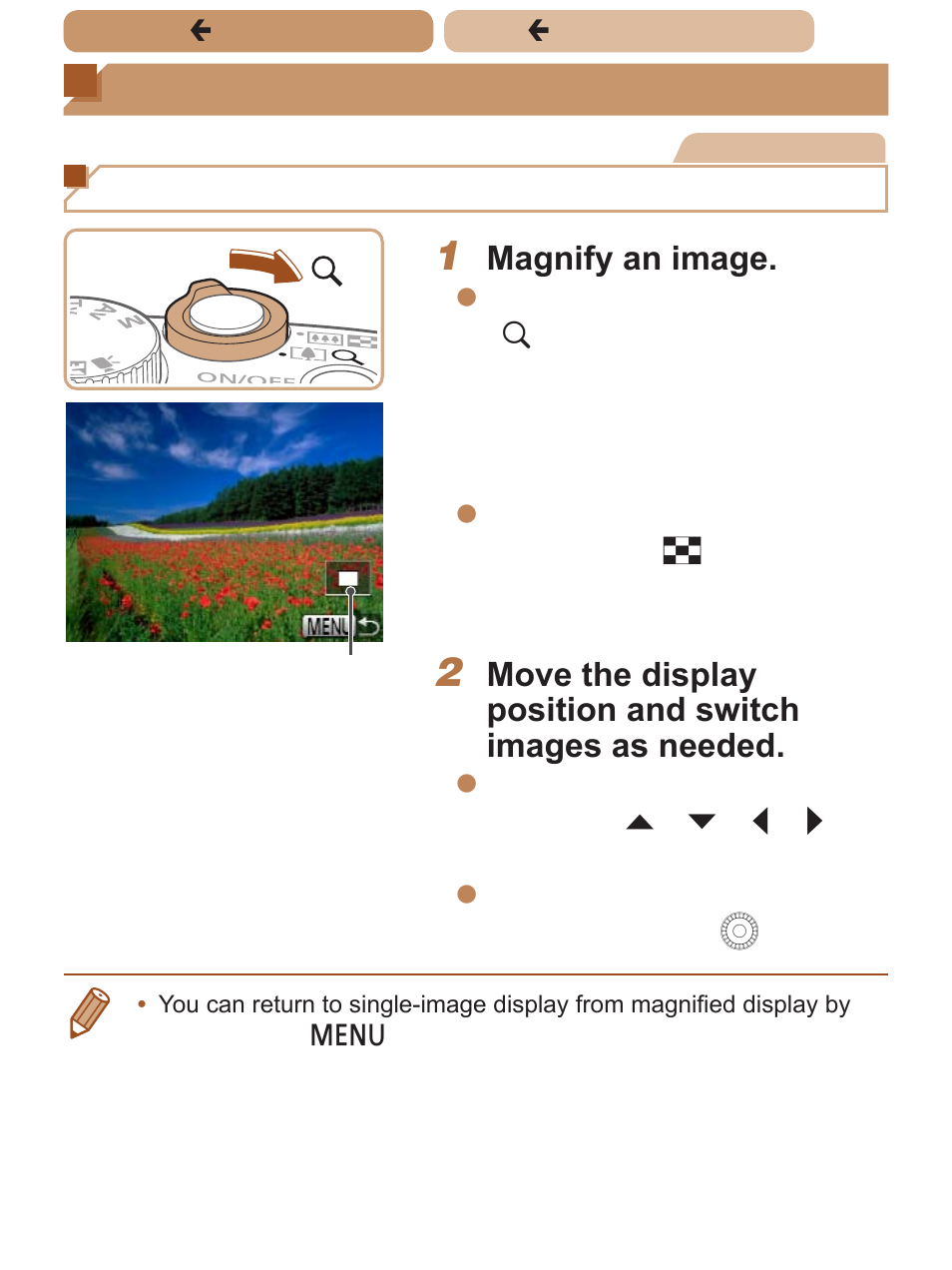 Image viewing options, And “v, Magnifying images | Canon PowerShot SX170 IS User Manual | Page 138 / 268