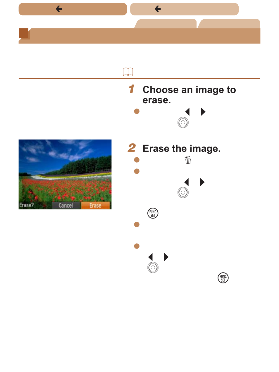 Erasing images, These images all at once, Choose an image to erase | Erase the image | Canon PowerShot SX170 IS User Manual | Page 149 / 268