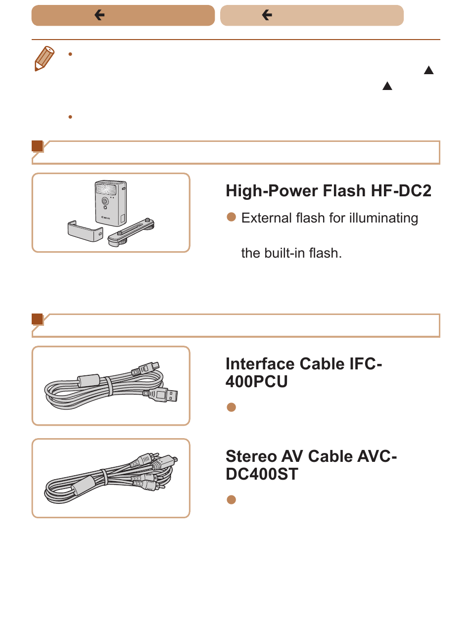Flash unit, Other accessories, High-power flash hf-dc2 | Interface cable ifc- 400pcu, Stereo av cable avc- dc400st | Canon PowerShot SX170 IS User Manual | Page 187 / 268