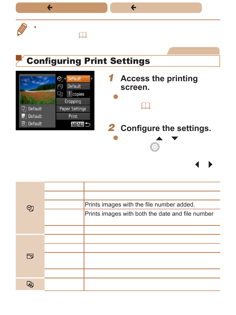 Configuring print settings, Access the printing screen, Configure the settings | Canon PowerShot SX170 IS User Manual | Page 201 / 268