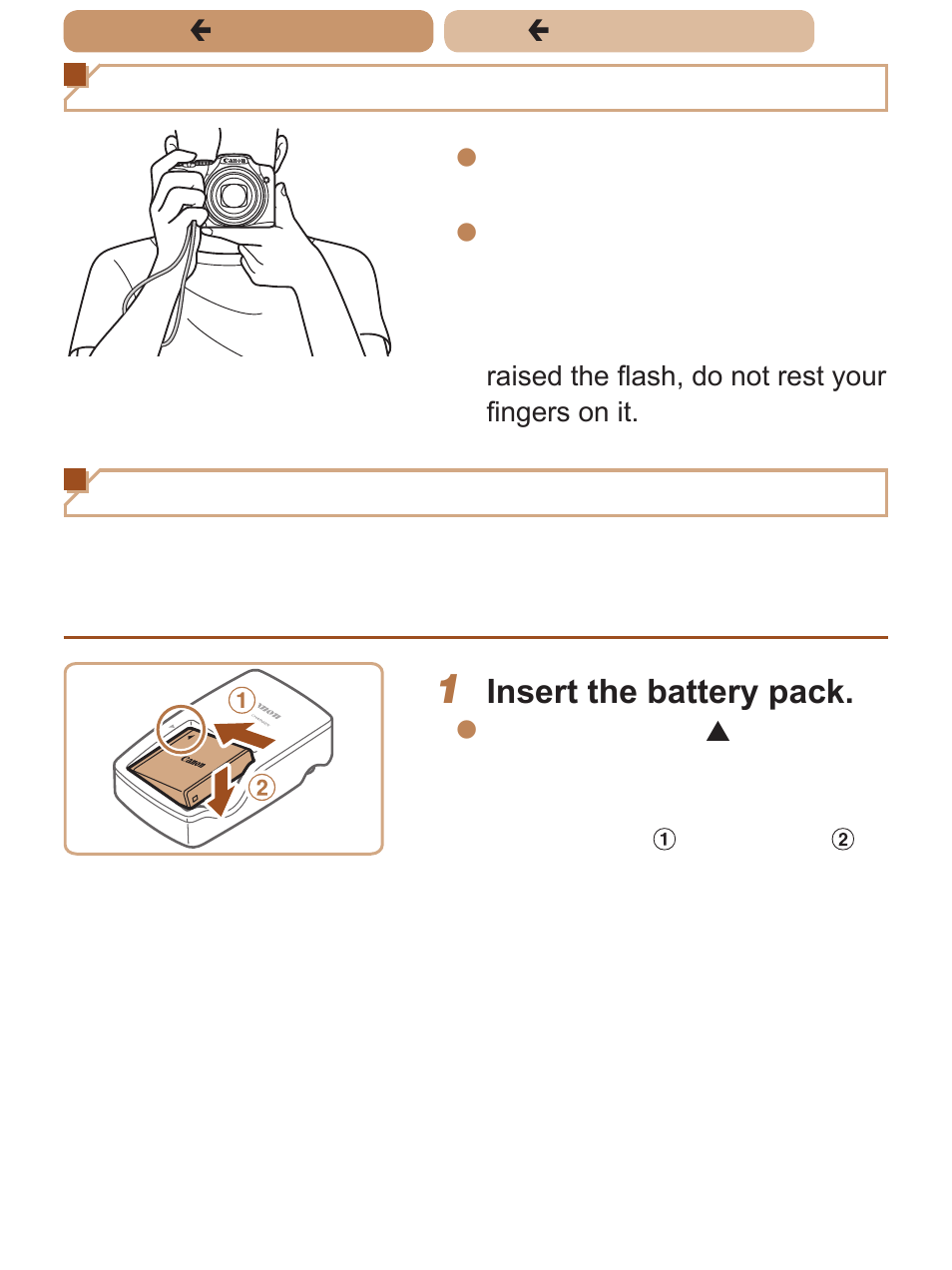 Holding the camera, Charging the battery pack | Canon PowerShot SX170 IS User Manual | Page 21 / 268