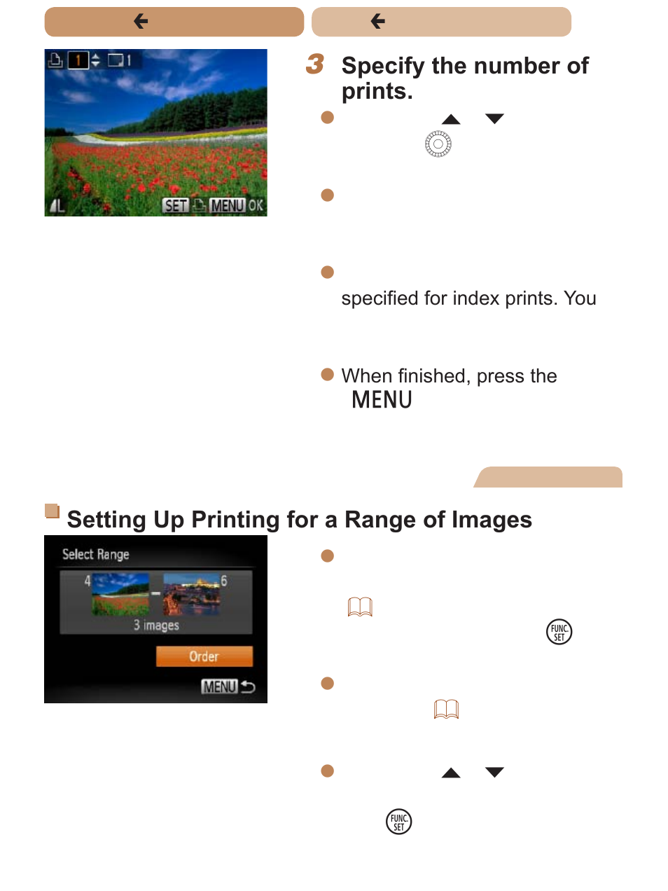 Specify the number of prints, Setting up printing for a range of images | Canon PowerShot SX170 IS User Manual | Page 210 / 268