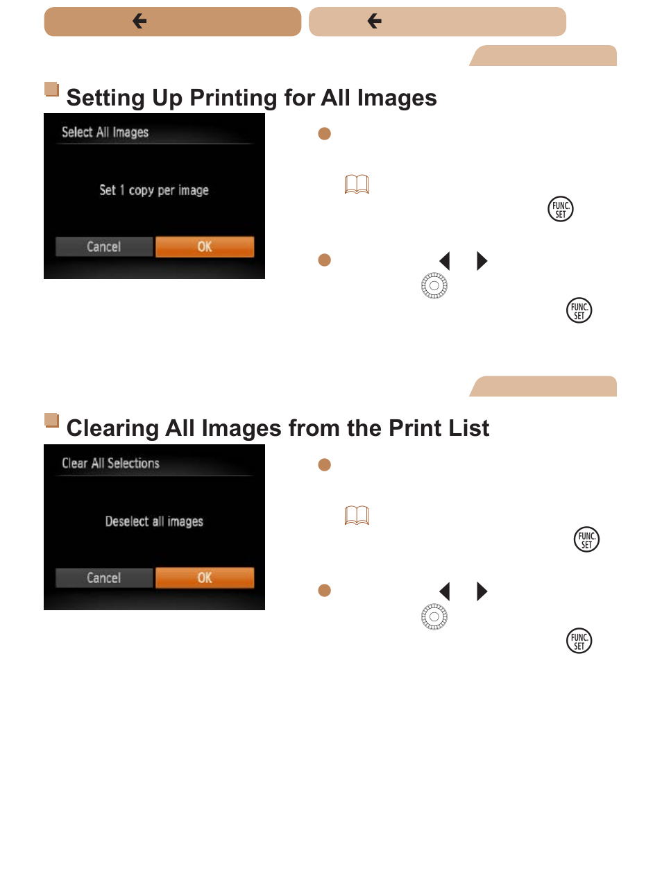 Setting up printing for all images, Clearing all images from the print list | Canon PowerShot SX170 IS User Manual | Page 211 / 268