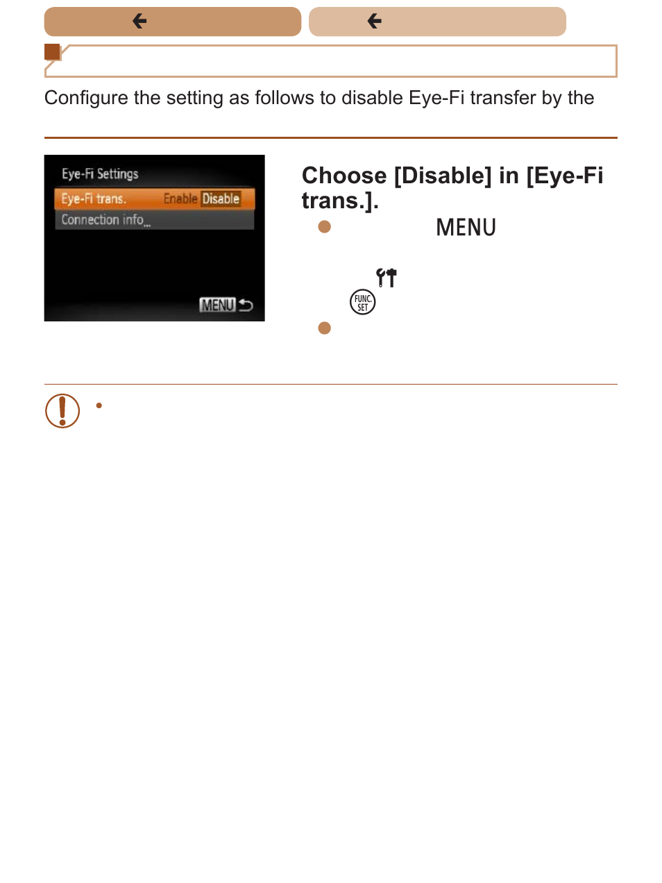 Disabling eye-fi transfer, Choose [disable] in [eye-fi trans | Canon PowerShot SX170 IS User Manual | Page 218 / 268