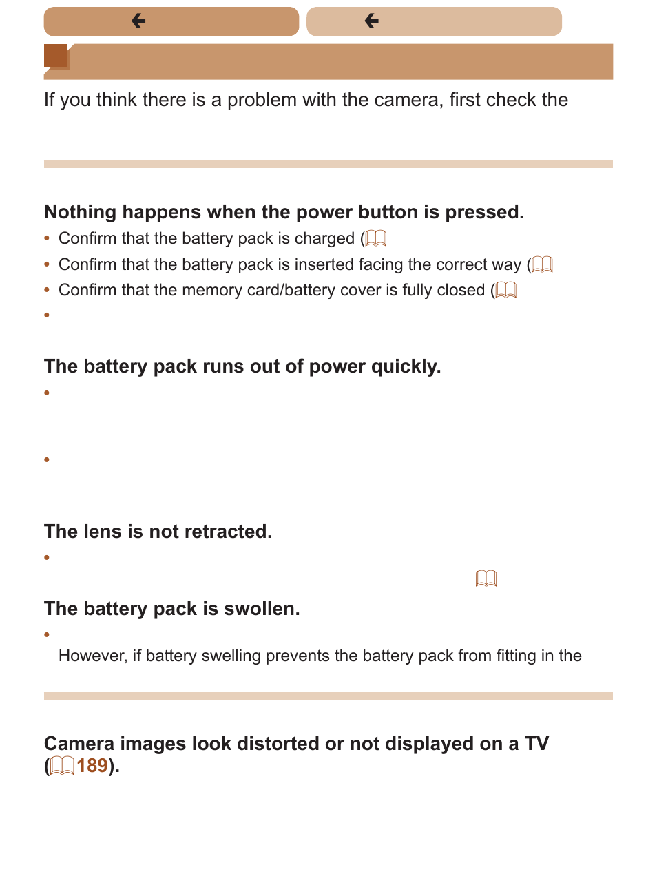 Troubleshooting, Power, Display on a tv | Canon PowerShot SX170 IS User Manual | Page 220 / 268