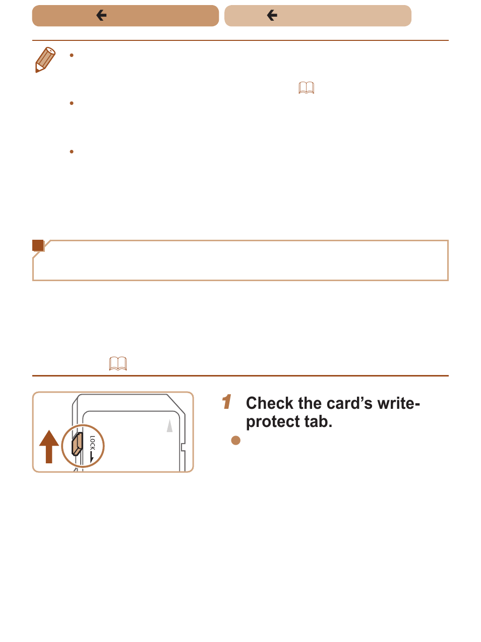 Check the card’s write- protect tab | Canon PowerShot SX170 IS User Manual | Page 23 / 268