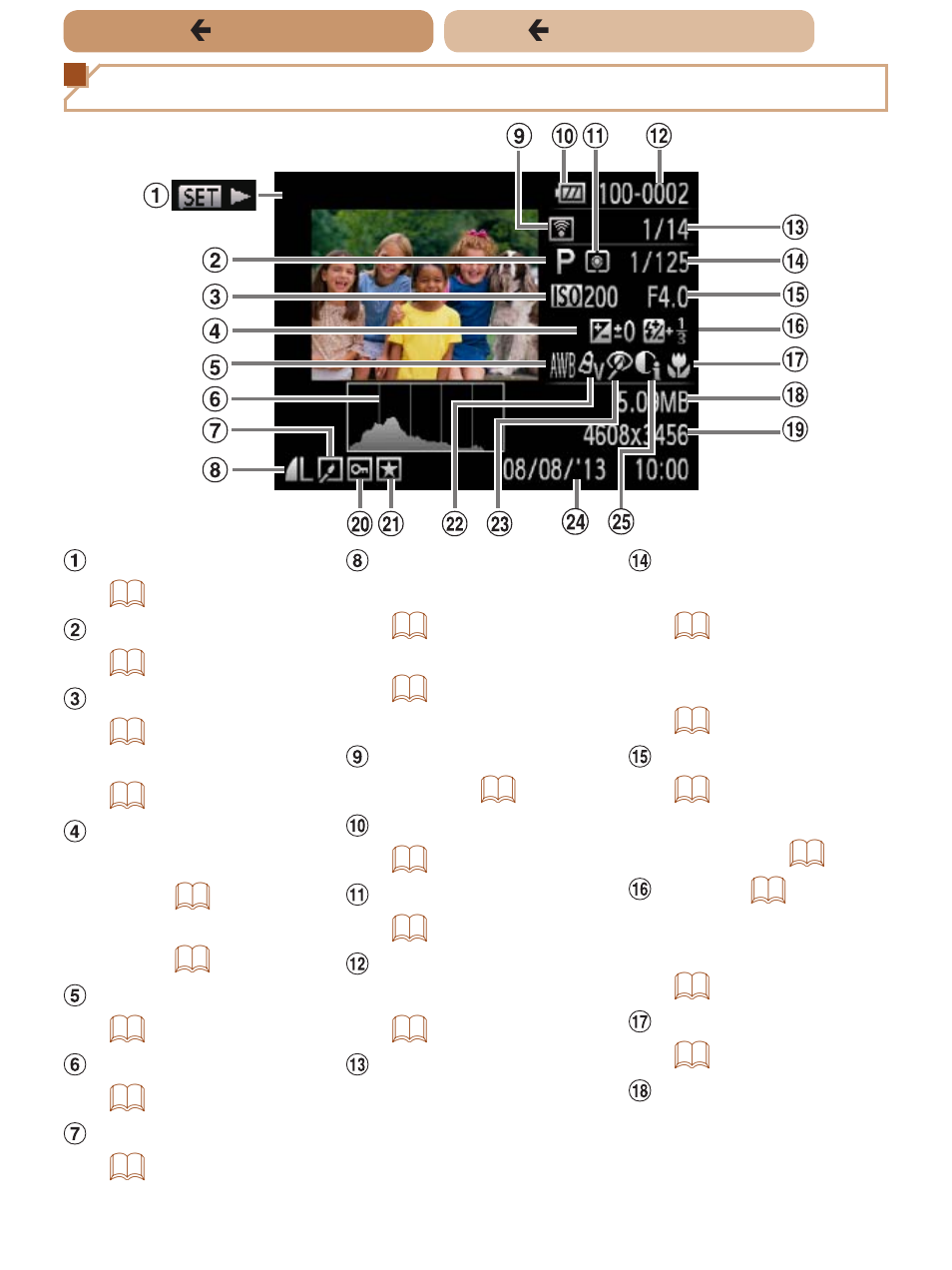 Displays shooting details, See “playback (detailed information display), Playback (detailed information display) | Canon PowerShot SX170 IS User Manual | Page 231 / 268