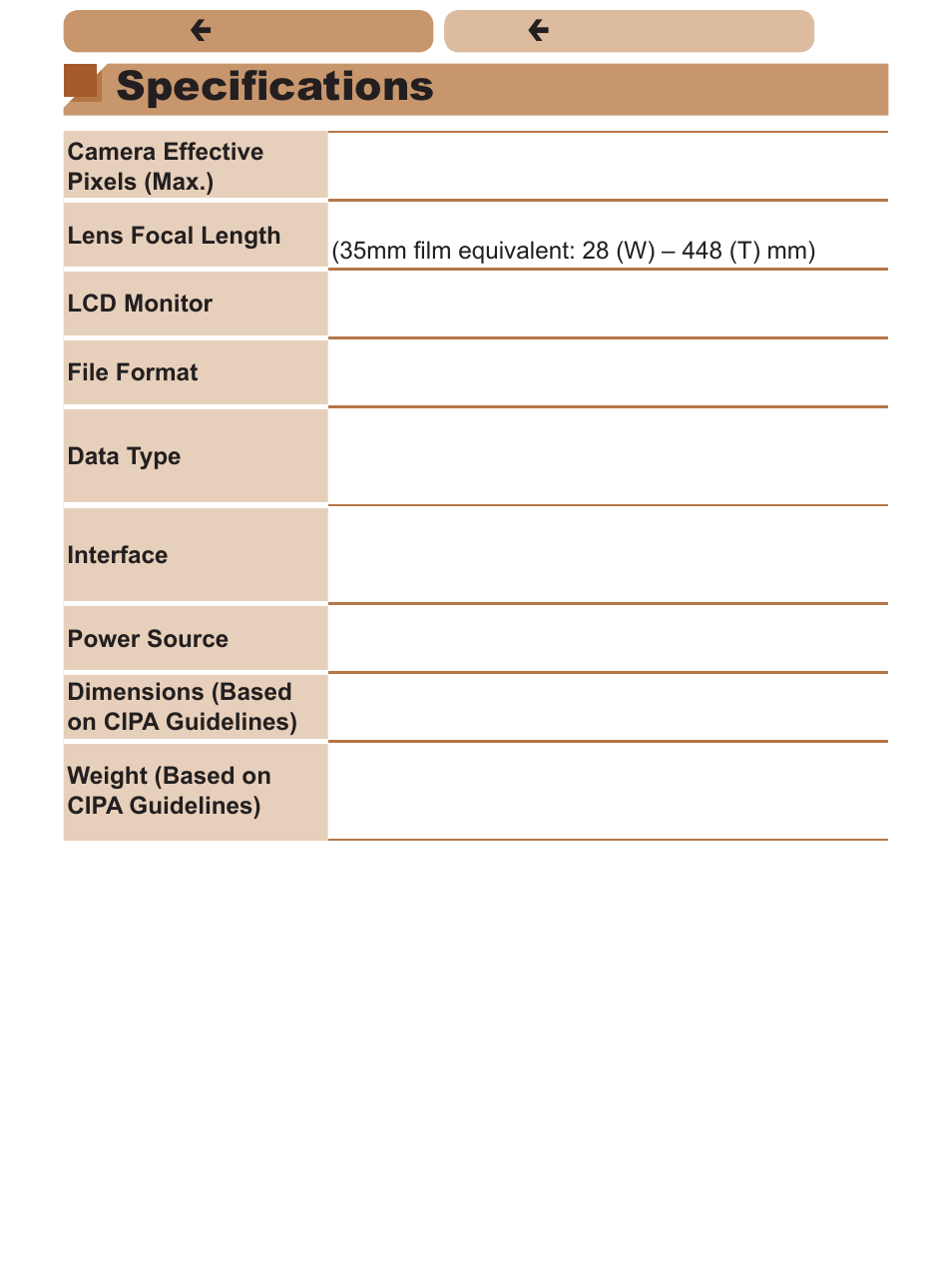 Specifications, Çcontents ç chapter contents | Canon PowerShot SX170 IS User Manual | Page 256 / 268