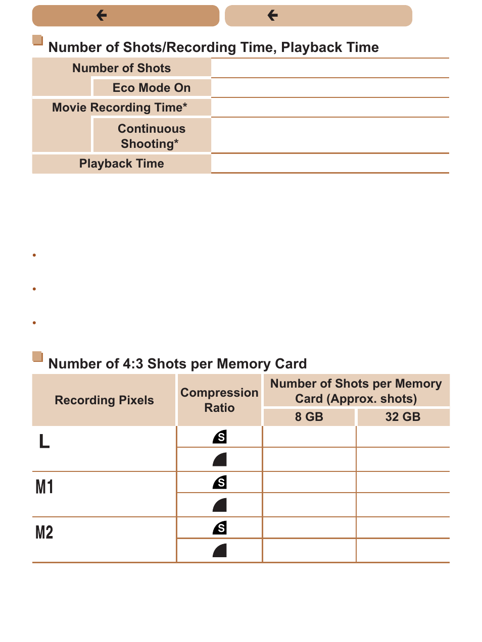 Shots/recording time, playback time, Card, Number of 4:3 | Shots per memory card, Çcontents ç chapter contents | Canon PowerShot SX170 IS User Manual | Page 257 / 268