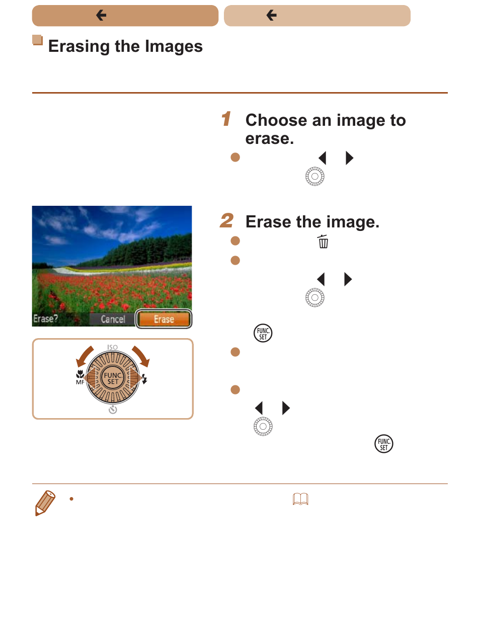 Erasing the images, Choose an image to erase, Erase the image | Canon PowerShot SX170 IS User Manual | Page 36 / 268