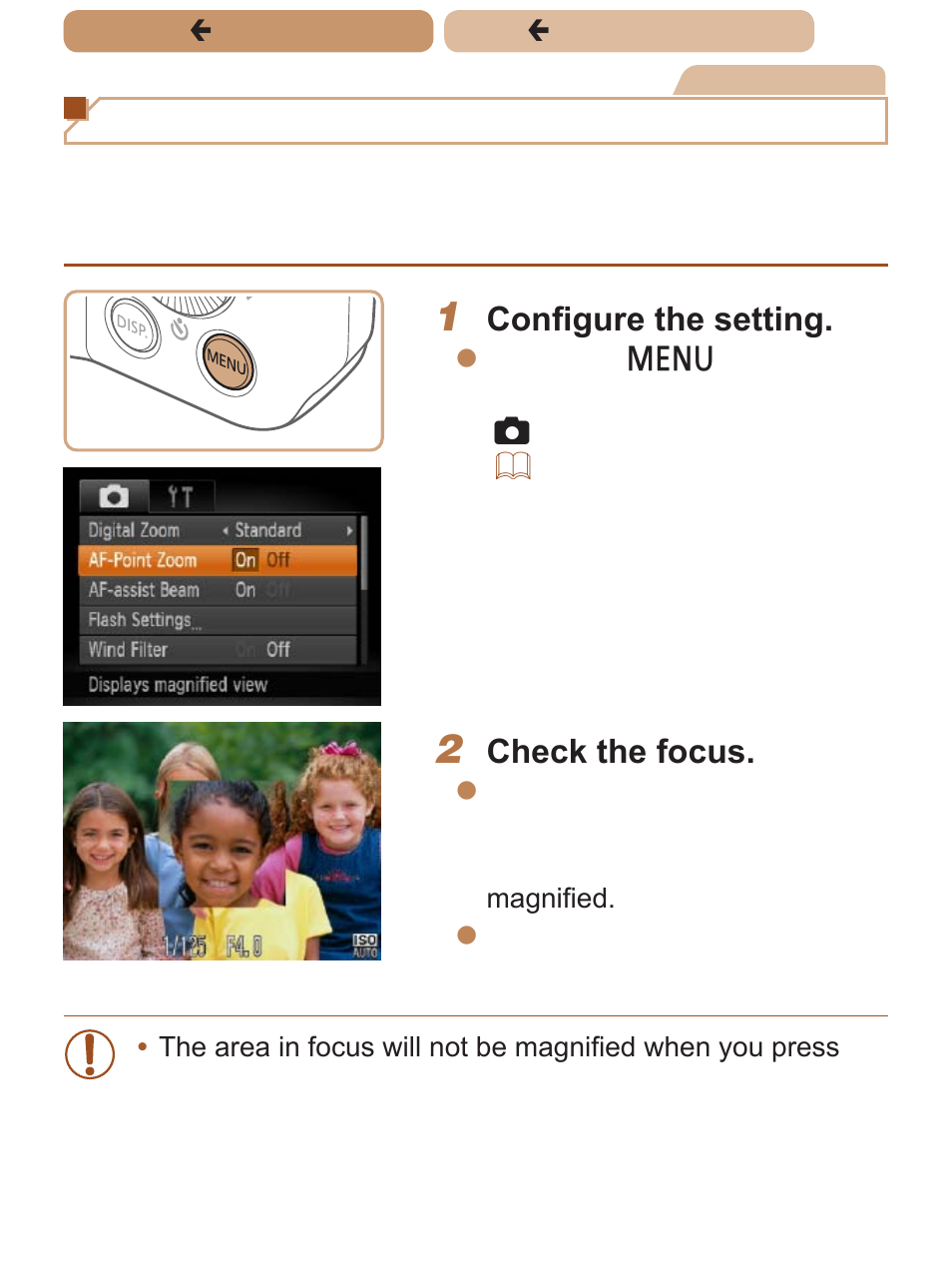 Magnifying the area in focus | Canon PowerShot SX170 IS User Manual | Page 72 / 268
