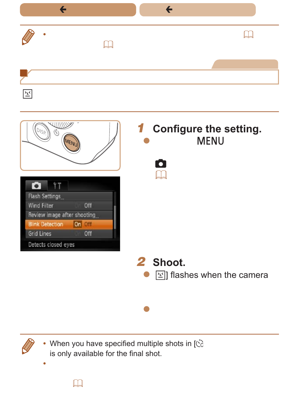Checking for closed eyes, Configure the setting, Shoot | Canon PowerShot SX170 IS User Manual | Page 73 / 268
