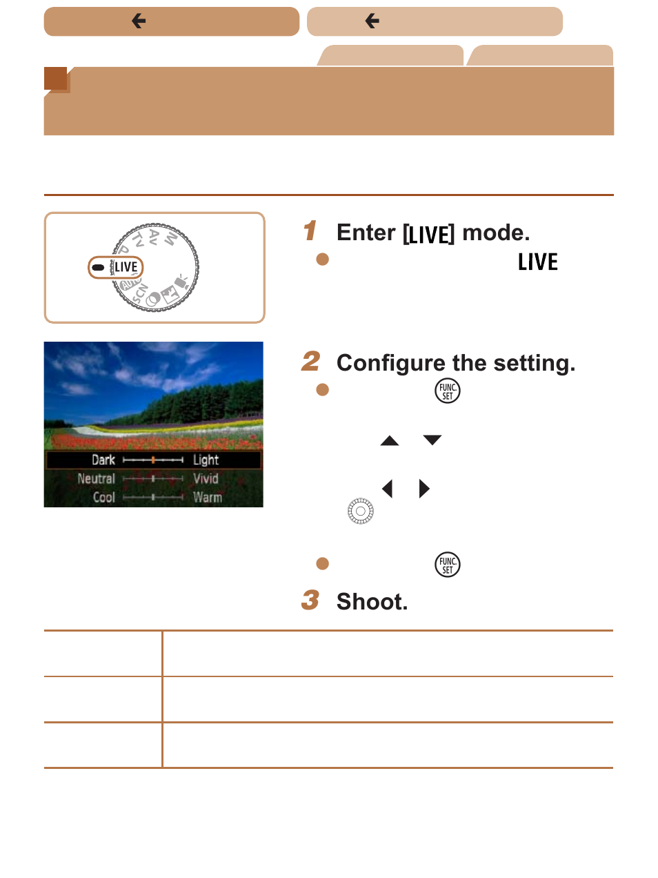 Brightness / color, Customization, Live view control) | Enter [ ] mode, Configure the setting, Shoot | Canon PowerShot SX170 IS User Manual | Page 79 / 268