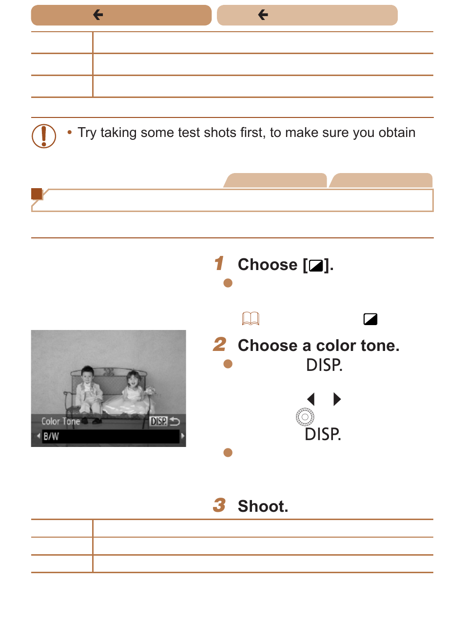 Shooting in monochrome, Choose, Choose a color tone | Shoot | Canon PowerShot SX170 IS User Manual | Page 90 / 268