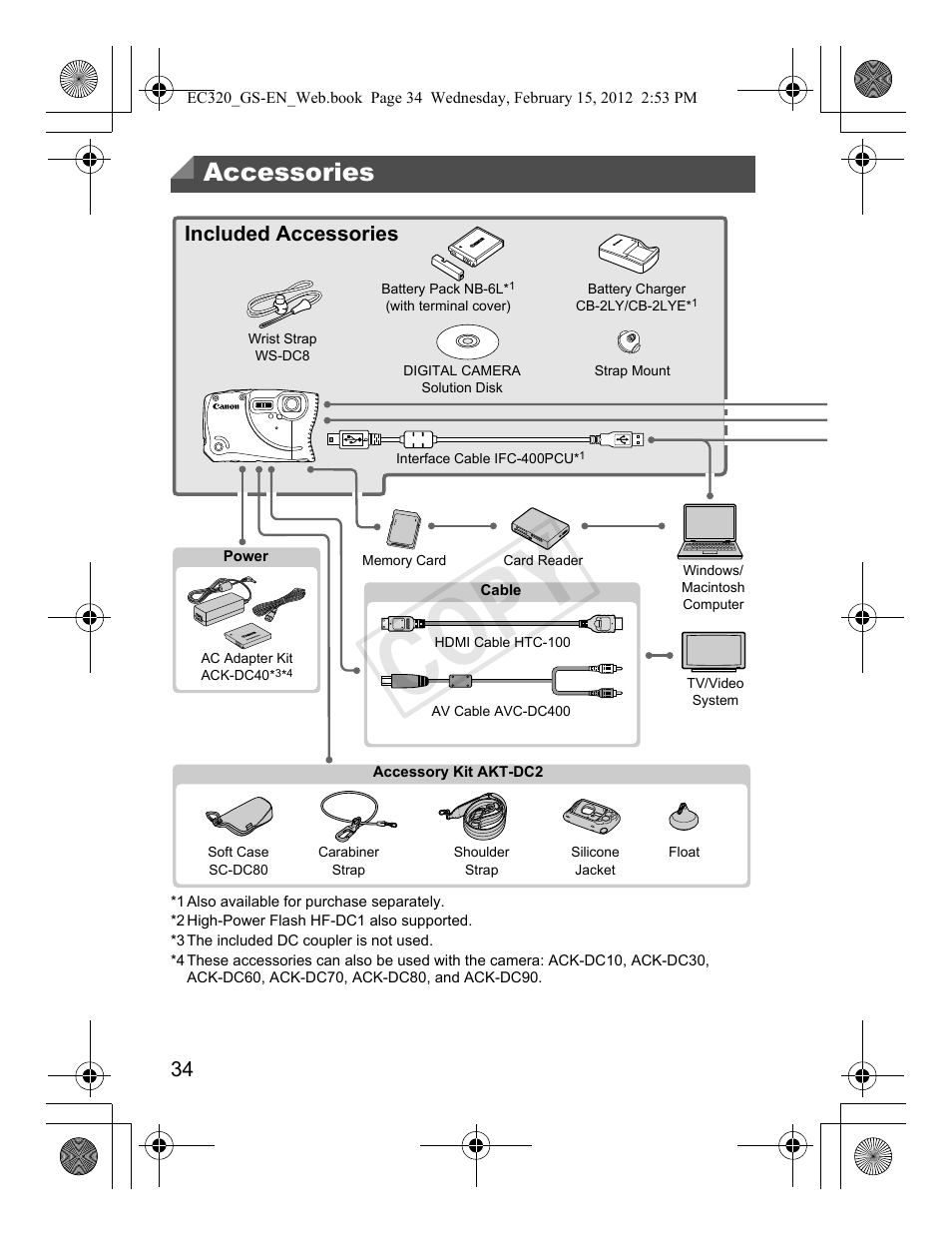 Accessories, Cop y | Canon PowerShot D20 User Manual | Page 34 / 36