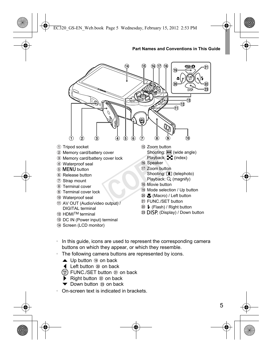 Cop y | Canon PowerShot D20 User Manual | Page 5 / 36