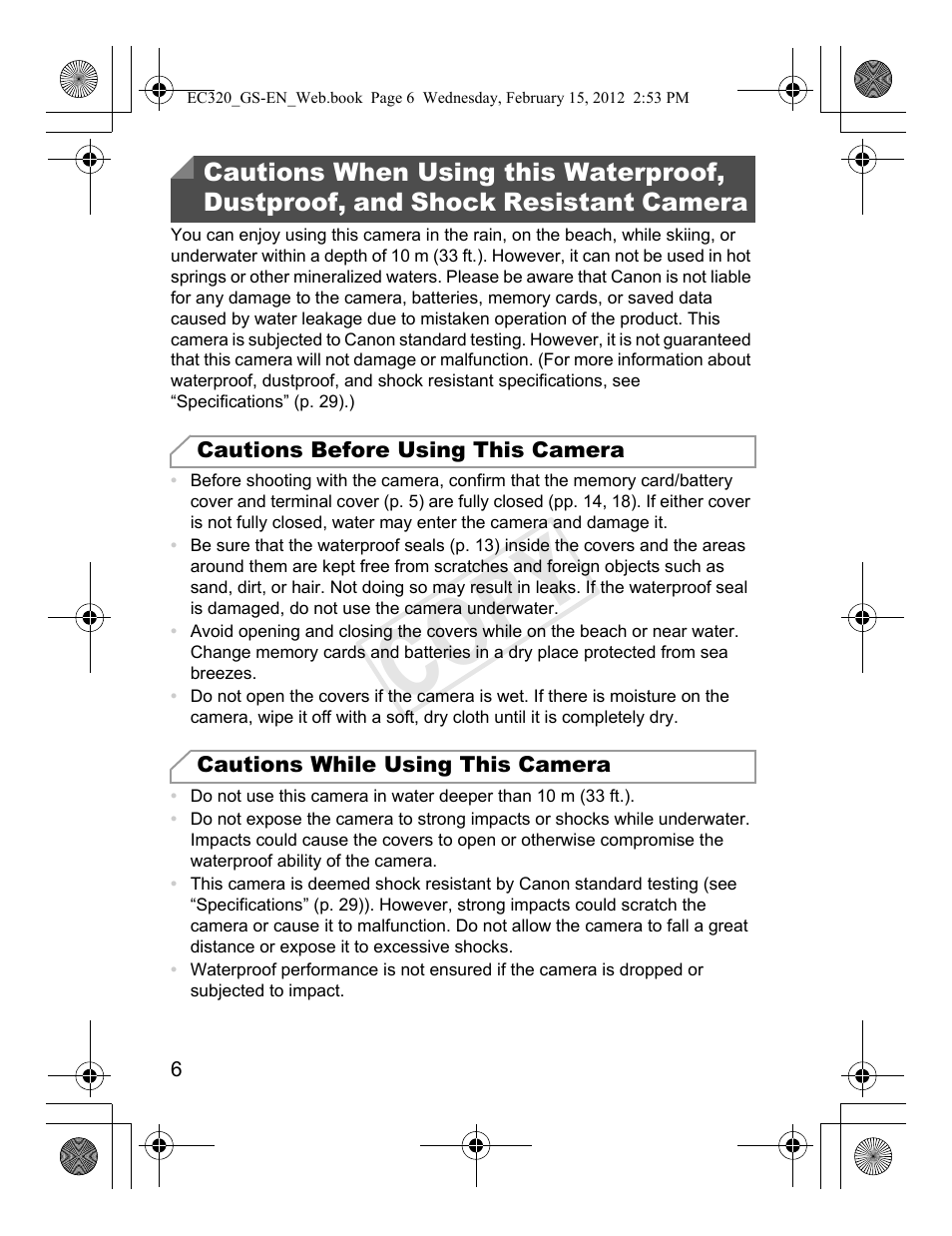 Cop y | Canon PowerShot D20 User Manual | Page 6 / 36