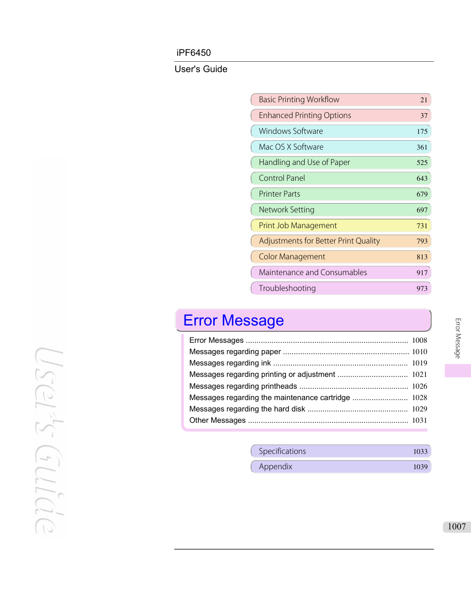 Error message | Canon imagePROGRAF iPF6450 User Manual | Page 1007 / 1066