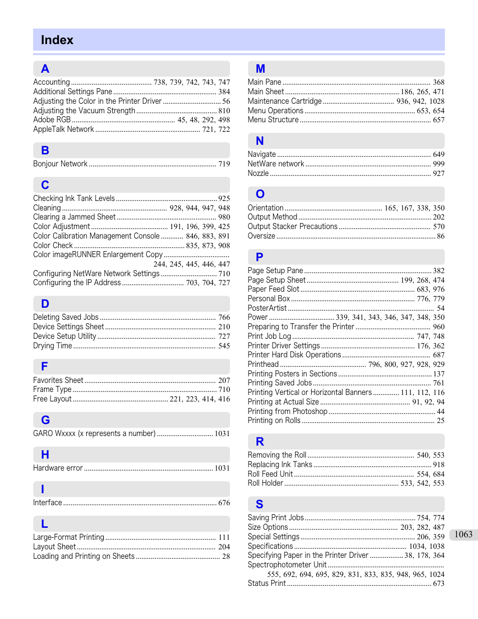 Index | Canon imagePROGRAF iPF6450 User Manual | Page 1063 / 1066