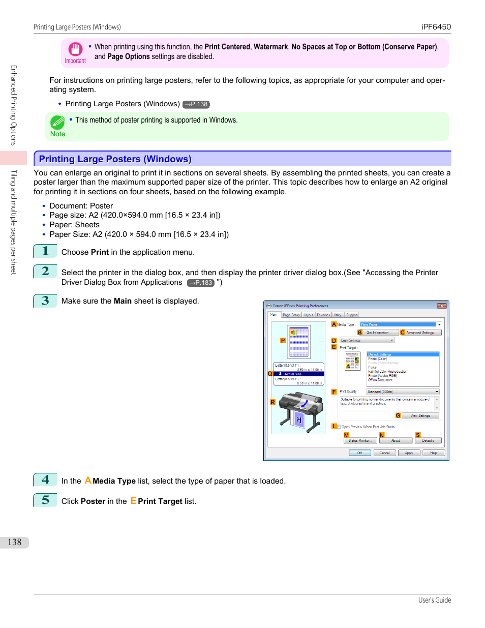 Printing large posters (windows) | Canon imagePROGRAF iPF6450 User Manual | Page 138 / 1066