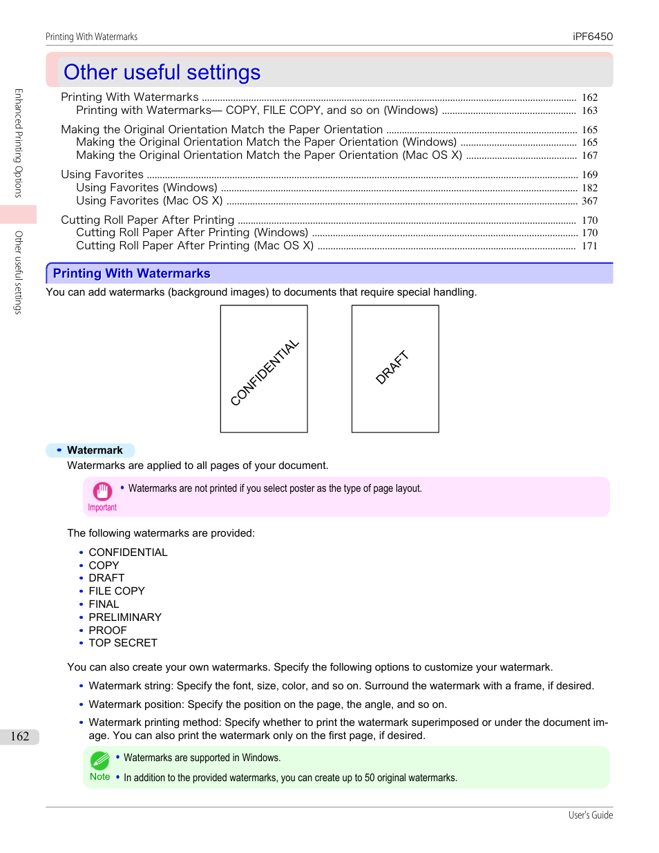 Other useful settings, Printing with watermarks | Canon imagePROGRAF iPF6450 User Manual | Page 162 / 1066