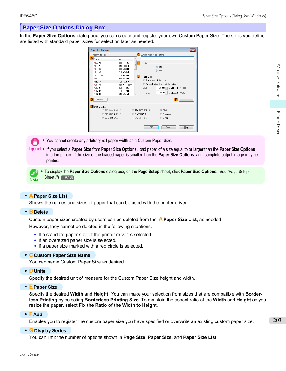 Paper size options dialog box, P.203 | Canon imagePROGRAF iPF6450 User Manual | Page 203 / 1066
