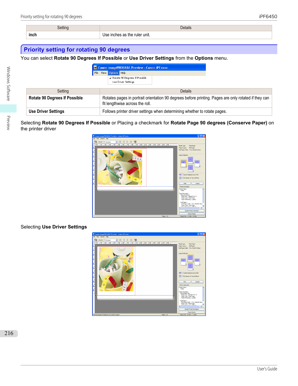 Priority setting for rotating 90 degrees | Canon imagePROGRAF iPF6450 User Manual | Page 216 / 1066